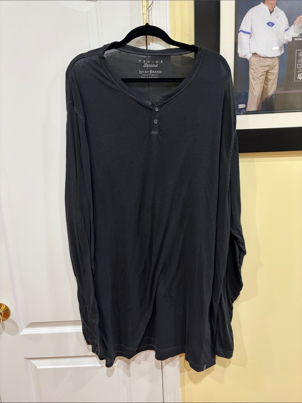 Lucky Brand Venice Burnout Black Long-Sleeve Henley Shirt